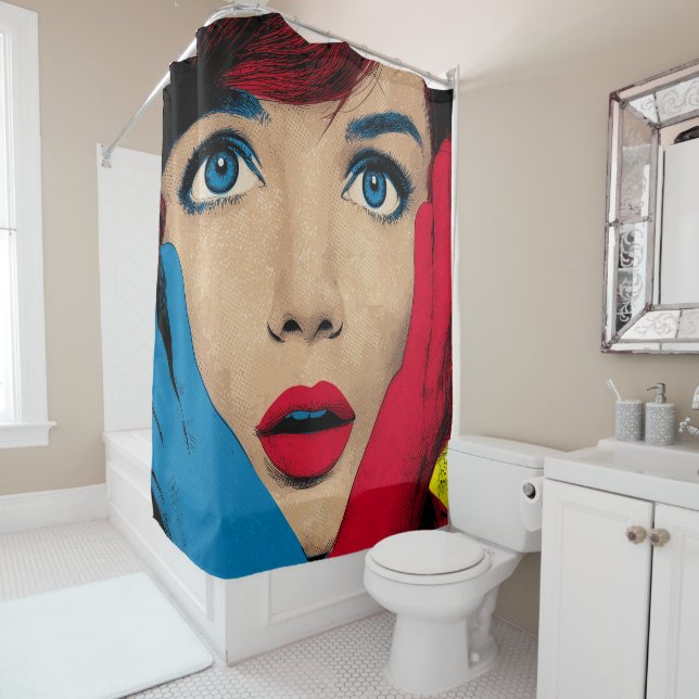 Rideaux De Douche Femme surprise en pop art (En situation)