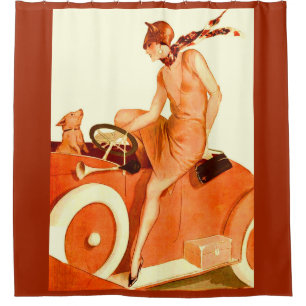 Rideaux De Douche Femme, voiture et chien des années 1920