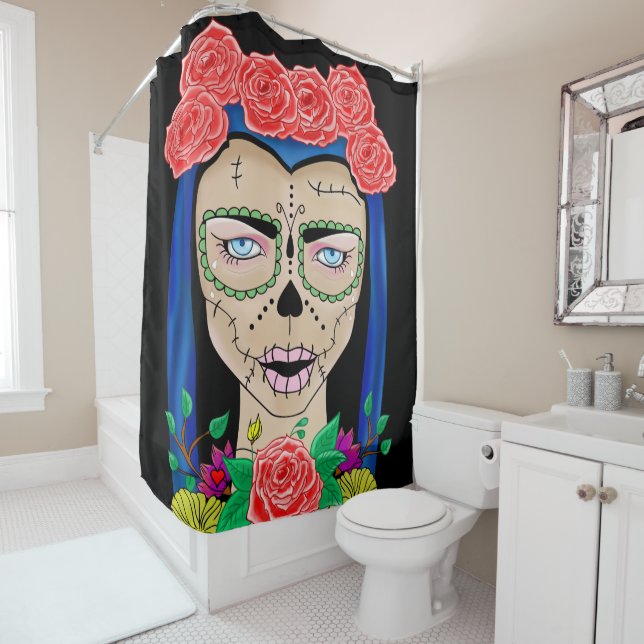 Rideaux De Douche Femme Zombie Halloween, cinco rose de mayo (En situation)