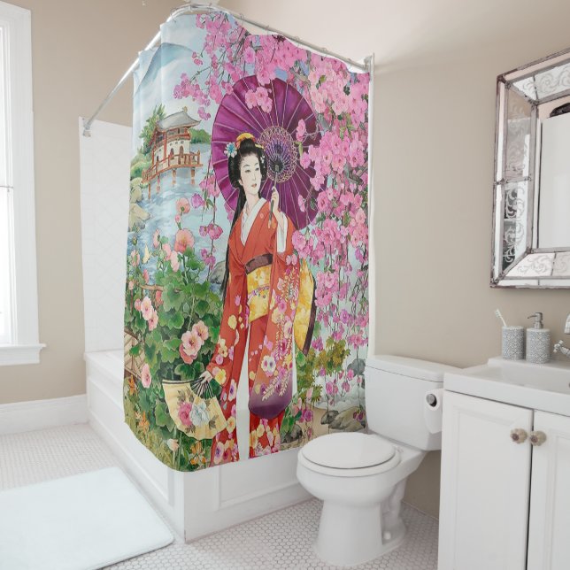 Rideaux De Douche Femmes Japonaises En Kimono - (En situation)