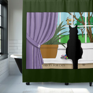Rideaux De Douche Fenêtre Chat noir regardant dehors