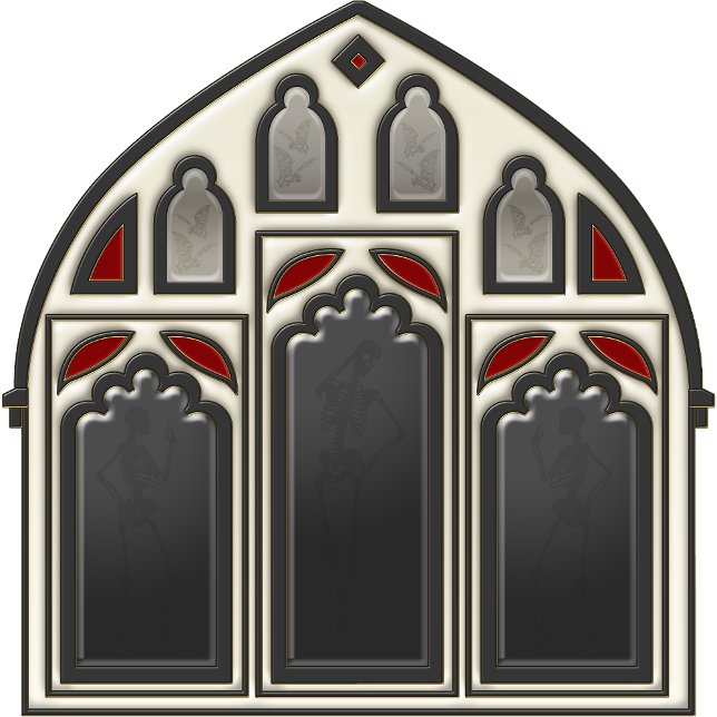 Rideaux De Douche Fenêtre gothique avec Skeletons et chauves-souris  (Look in glass panes to see the bats and skeletons.
)