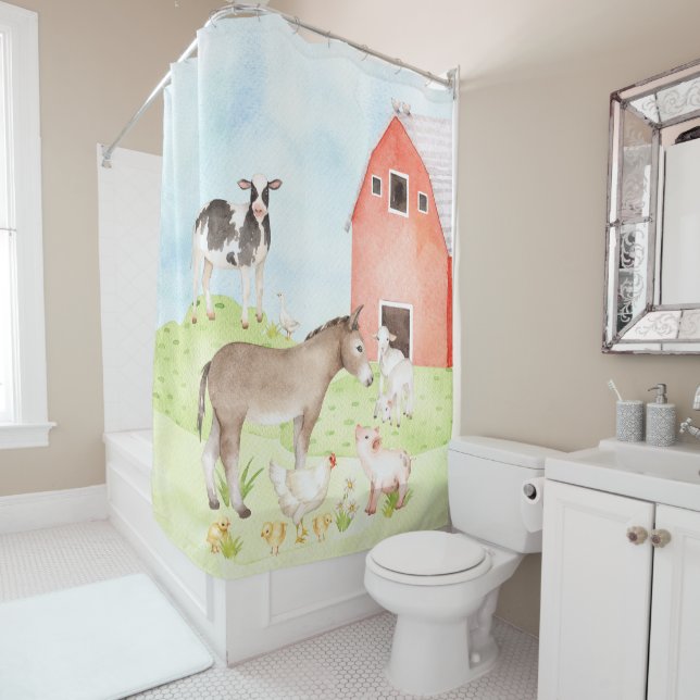 Rideaux De Douche Ferme Animale pour Enfants (En situation)
