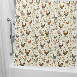 Rideaux De Douche Ferme des poules de coq beige rétro