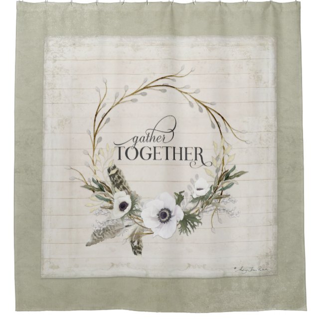 Rideaux De Douche Ferme rustique Aquarelle Wreath Floral Bois Art (Devant)