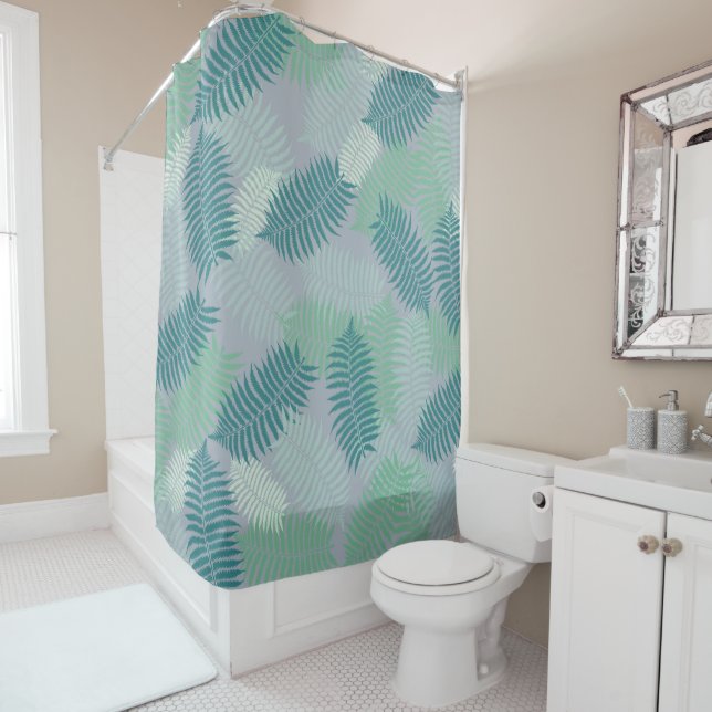 Rideaux De Douche Fern Motif sur Arrière - plan vert texturé (En situation)