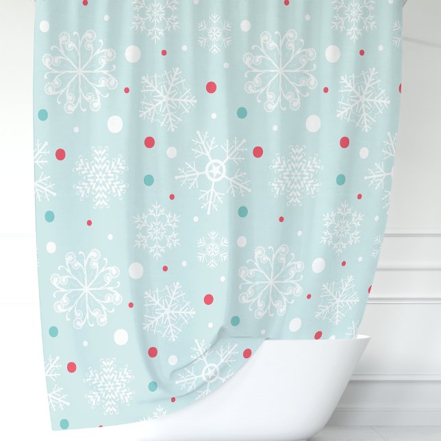 Rideaux De Douche Festif Aqua Blue Snowflake & Polka Dot (Créateur téléchargé)