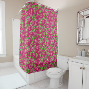 Rideaux De Douche Festif Motif de feuillage de canneberge, Fuchsia