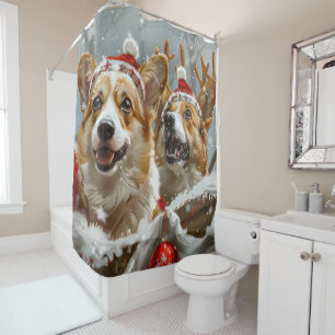 Rideaux De Douche Festive de Noël de Chien de Corgi