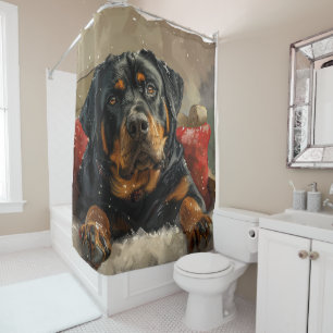 Rideaux De Douche Fête de Noël de chien Rottweiler