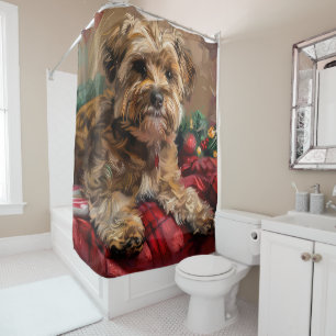 Rideaux De Douche Fête de Noël de Chien Yorkipoo