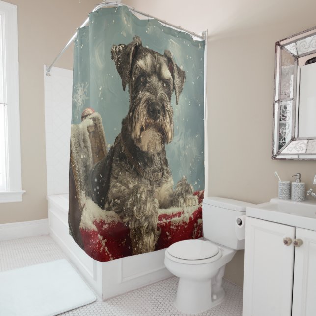 Rideaux De Douche Fête de Noël du chien Schnauzer (En situation)