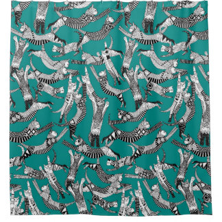 Rideaux De Douche fête du chat turquoise