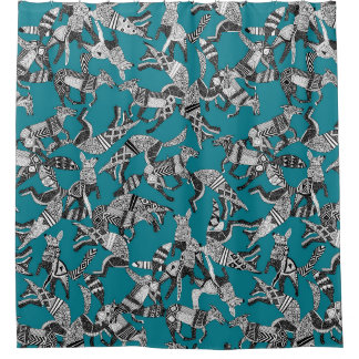 Rideaux De Douche fête du renard des bois bleu turquoise