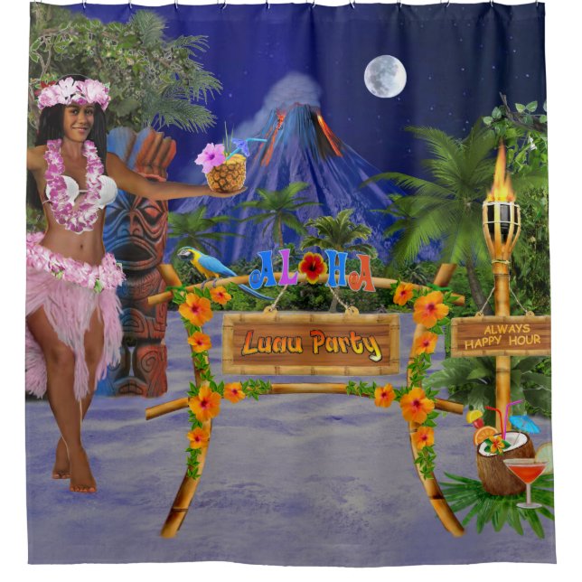RIDEAUX DE DOUCHE FÊTE LUAU (Devant)