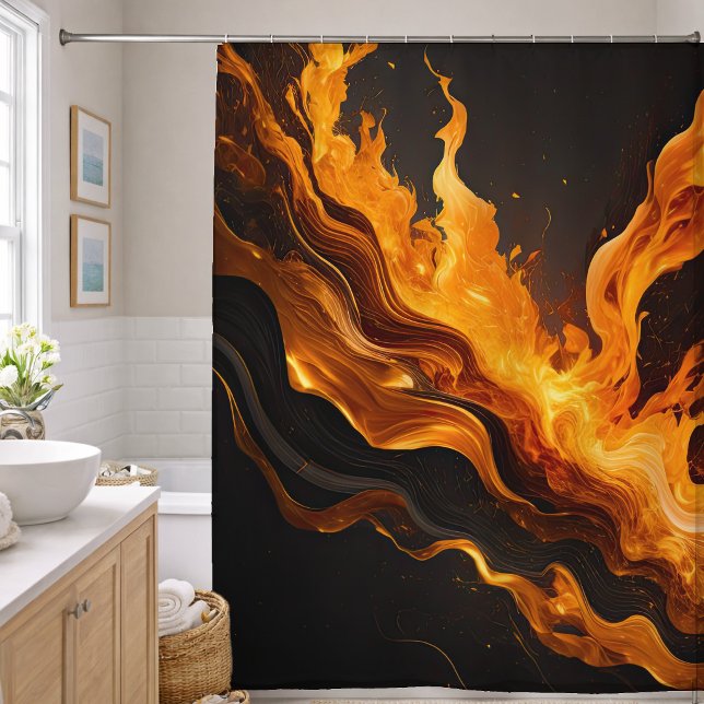 Rideaux De Douche Feu Abstrait sur Fond Noir (Créateur téléchargé)