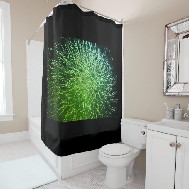Rideaux De Douche Feu d'artifice Abstrait Neon Green Cool noir (En situation)