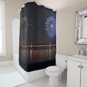 Rideaux De Douche Feu D'artifice Avec Éclair