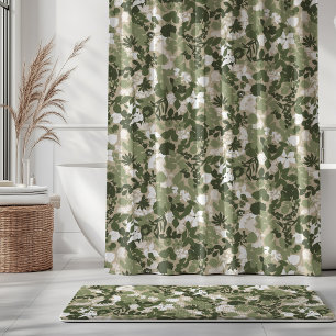 Rideaux De Douche Feuillage Sage Olive Vert Beige Blanc