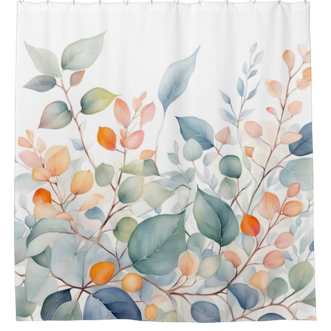 Rideaux De Douche Feuillage Vert Bleu Orange Feuilles (Devant)