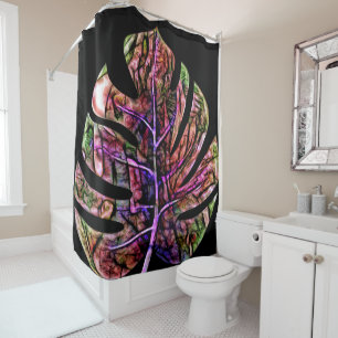 Rideaux De Douche Feuille brillante néon tropicale