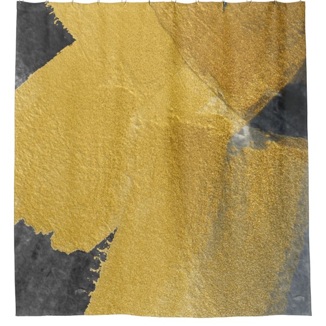 Rideaux De Douche Feuille d'or, conception noire abstraite (Devant)