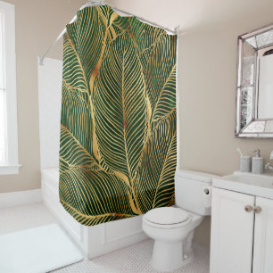 Rideaux De Douche Feuille d'or Forêt verte Élégant Motif