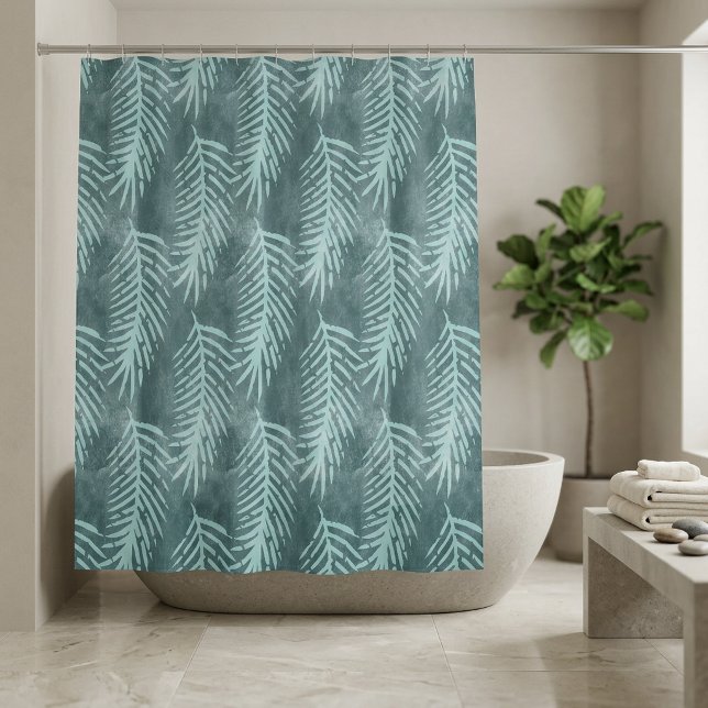 Rideaux De Douche Feuille tropicale aquarelle vert cyan (Teal Green Watercolor Tropical Leaf Shower Curtain)