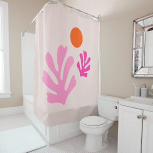 Rideaux De Douche Feuilles Abstraits rose orange moderne formes déco