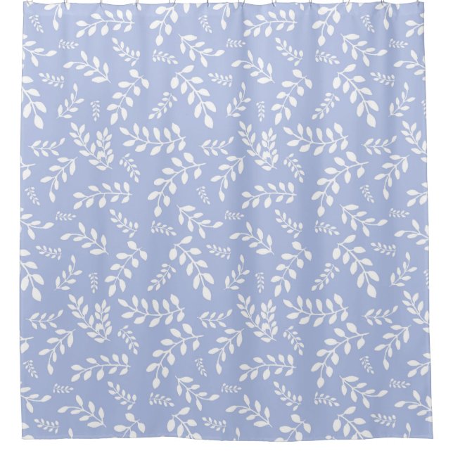 Rideaux De Douche Feuilles blanches sur fond bleu acier clair (Devant)