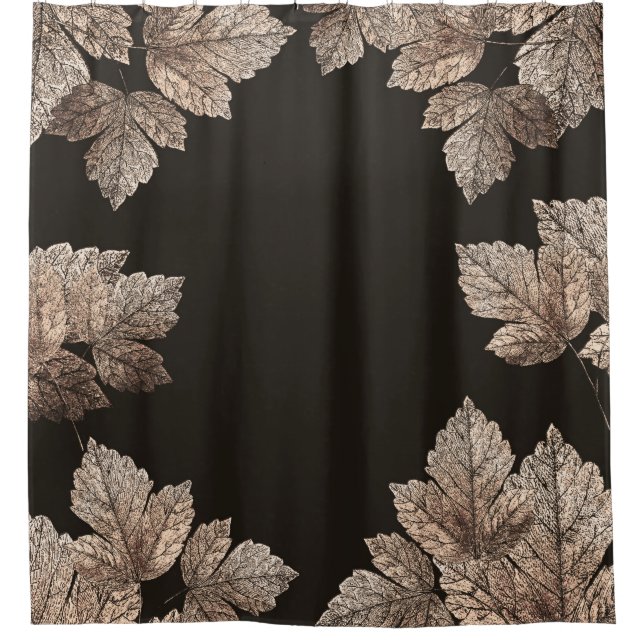 Rideaux De Douche Feuilles brun foncé et bronze Rustique Glam automn (Devant)