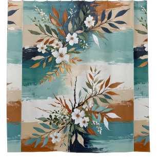 Rideaux De Douche Feuilles colorés Floral Abstrait Turquoise bleu ro