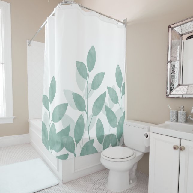 Rideaux De Douche Feuilles d'aquarelle verte Celadon (En situation)