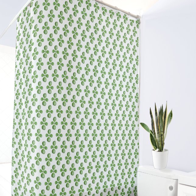 Rideaux De Douche Feuilles d'arbre en Jade Vert sur Fond Blanc (Créateur téléchargé)