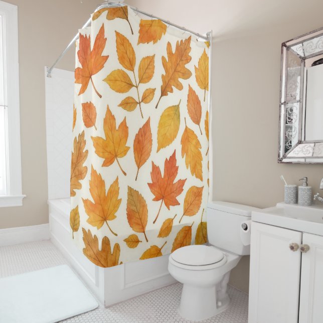 Rideaux De Douche Feuilles d'automne aquarelle sur fond blanc pour l (En situation)