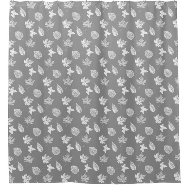 Rideaux De Douche Feuilles d'automne - gris argenté et blanc (Devant)