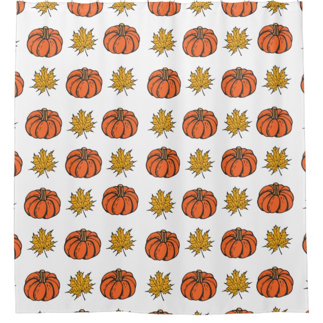 Rideaux De Douche Feuilles d'automne : Motif Citrouille à main (Devant)