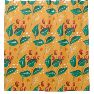 Rideaux De Douche Feuilles de baies florales. Motif botanique de chu