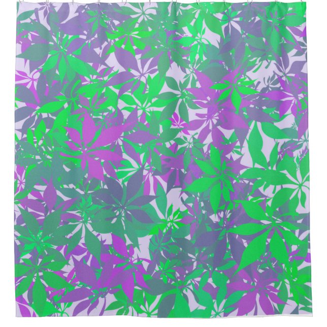 Rideaux De Douche Feuilles de châtaignier vertes et violettes (Devant)