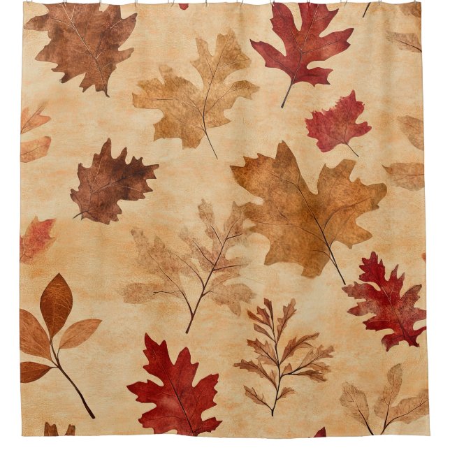 Rideaux De Douche Feuilles de Érable Rouges Marron Automne Rustique  (Devant)
