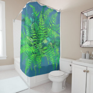 Rideaux De Douche Feuilles de fougères, design floral, verdure, bleu