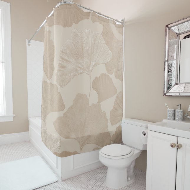 Rideaux De Douche Feuilles de Ginkgo Beige Rêve 2 (En situation)