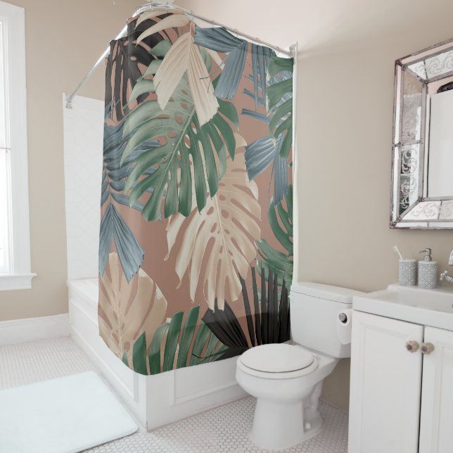 Rideaux De Douche Feuilles de jungle tropicale Monstera 2 (En situation)