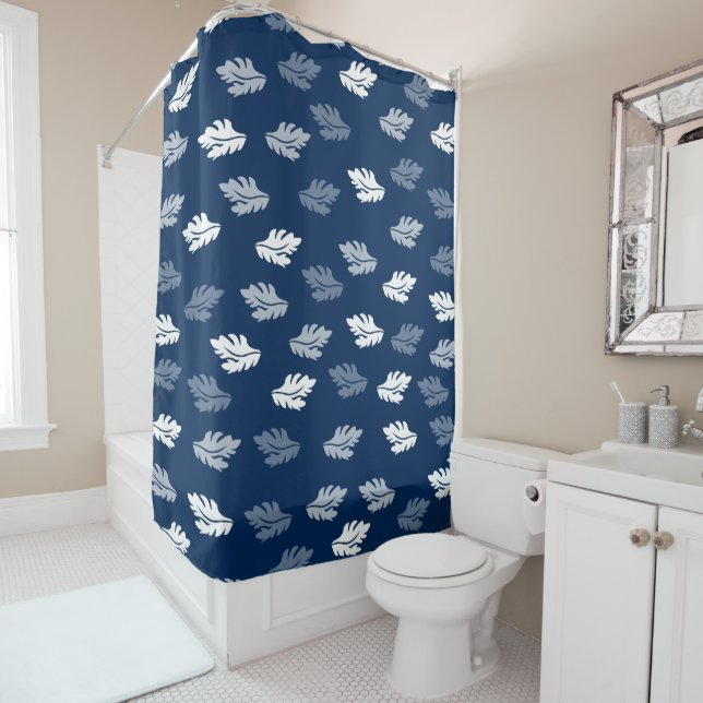 Rideaux De Douche Feuilles de la marine Blue Antique Motif (En situation)