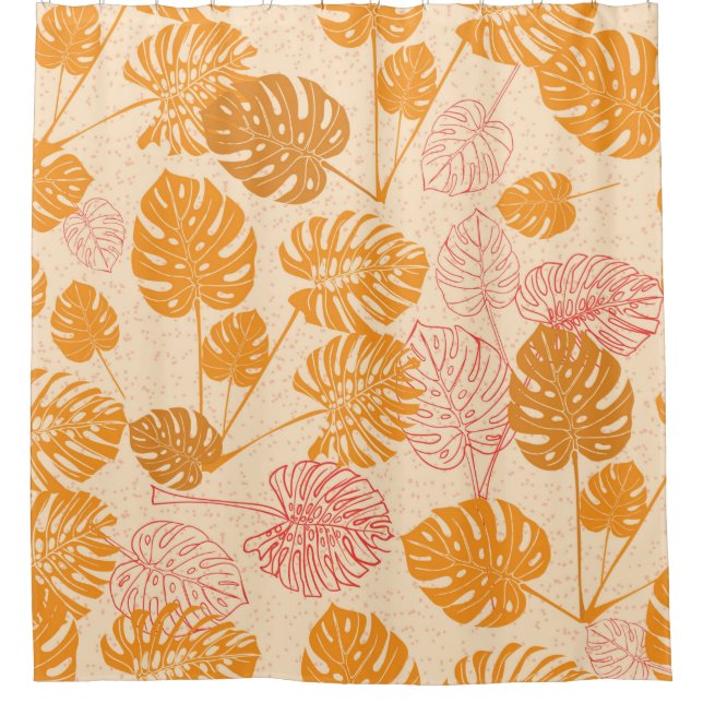 Rideaux De Douche Feuilles de monastères tropicaux. dessin silhouett (Devant)