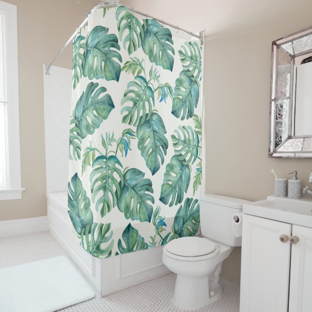 Rideaux De Douche Feuilles de Monstère Tropicales (En situation)