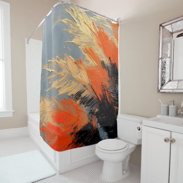 Rideaux De Douche Feuilles de Palmier – Mouvement Tropical Abstrait (En situation)