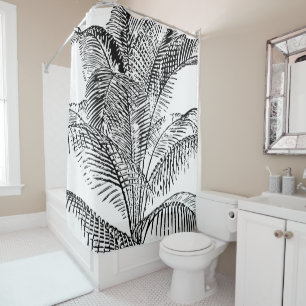 Rideaux De Douche Feuilles de palmier noir et blanc Motif Abstrait