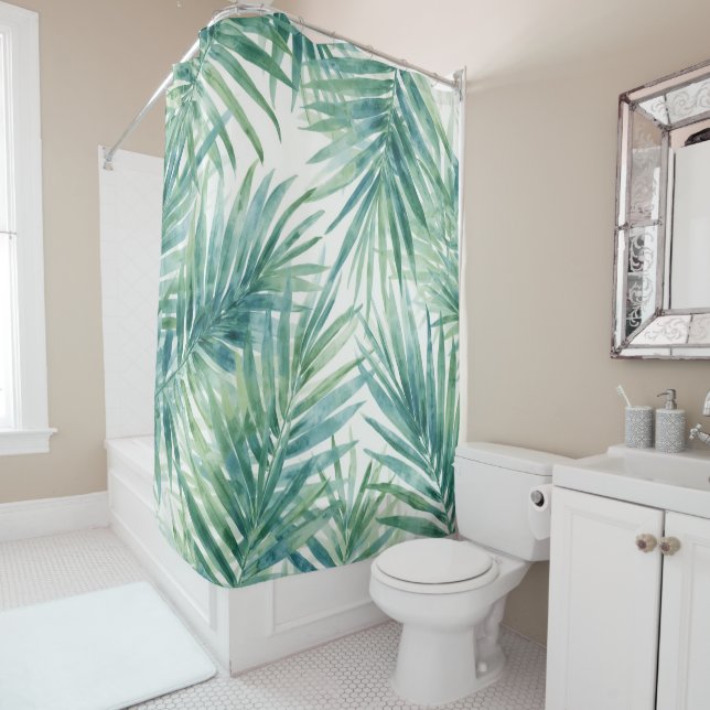 Rideaux De Douche Feuilles de palmier sarcelle (En situation)