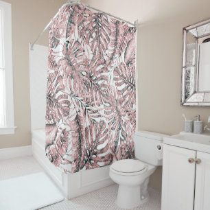 Rideaux De Douche Feuilles de palmier tropicales pailletées or rose